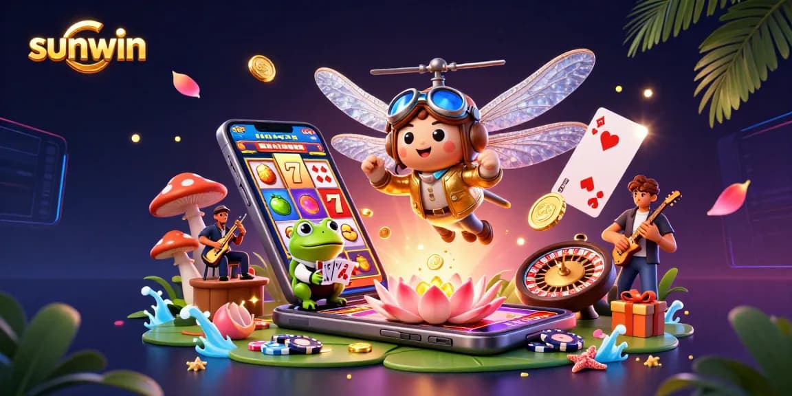 Sunwin's lively casino scene features a dragonfly pilot, frog dealer, and jazz crickets.