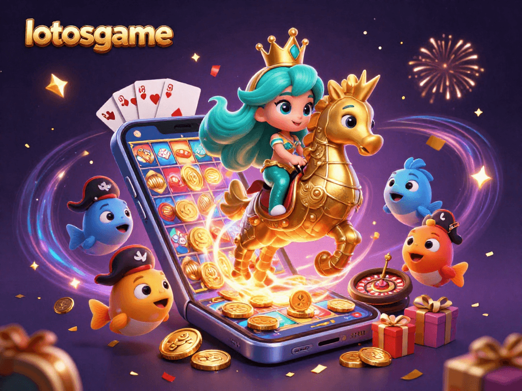 Lotosgame immerses players in a vibrant 3D casino scene featuring a mermaid, seahorse, and dynamic gaming elements.