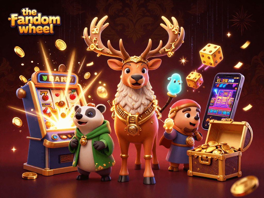 Experience the excitement of the-random-wheel with a jackpot slot machine surrounded by charming characters.