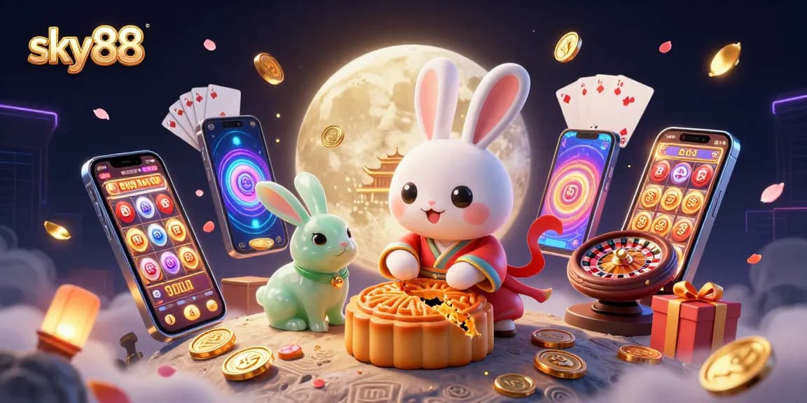 Experience exhilarating games at sky88 with a vibrant illustration featuring casino elements.
