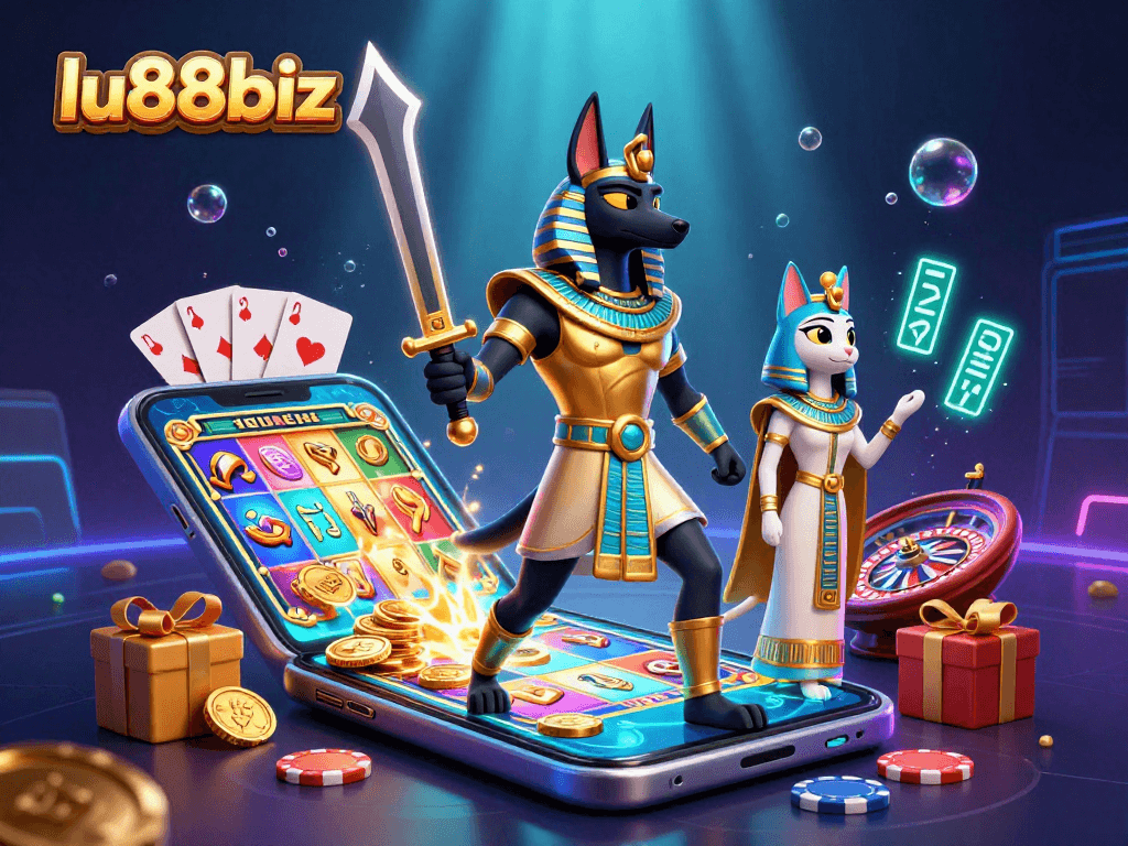 Experience the vibrant world of lu88biz with Anubis and Bastet amidst thrilling gaming elements.