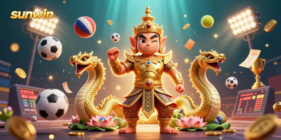 Experience sunwin's thrill as the guardian and Naga serpents showcase vibrant sports betting elements in a dynamic scene.