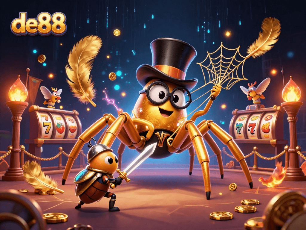 Experience thrilling gameplay at de88 with dynamic slots and enchanting characters in a vibrant casino scene.