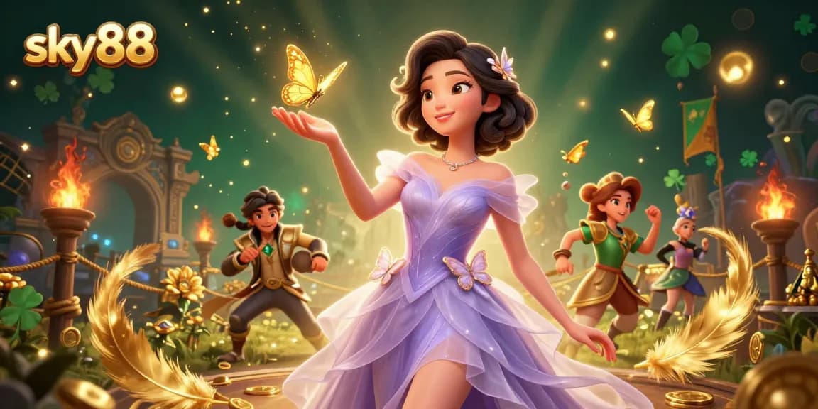 Experience winning strategies at sky88 with a vibrant casino-inspired scene, featuring dynamic characters and elements.