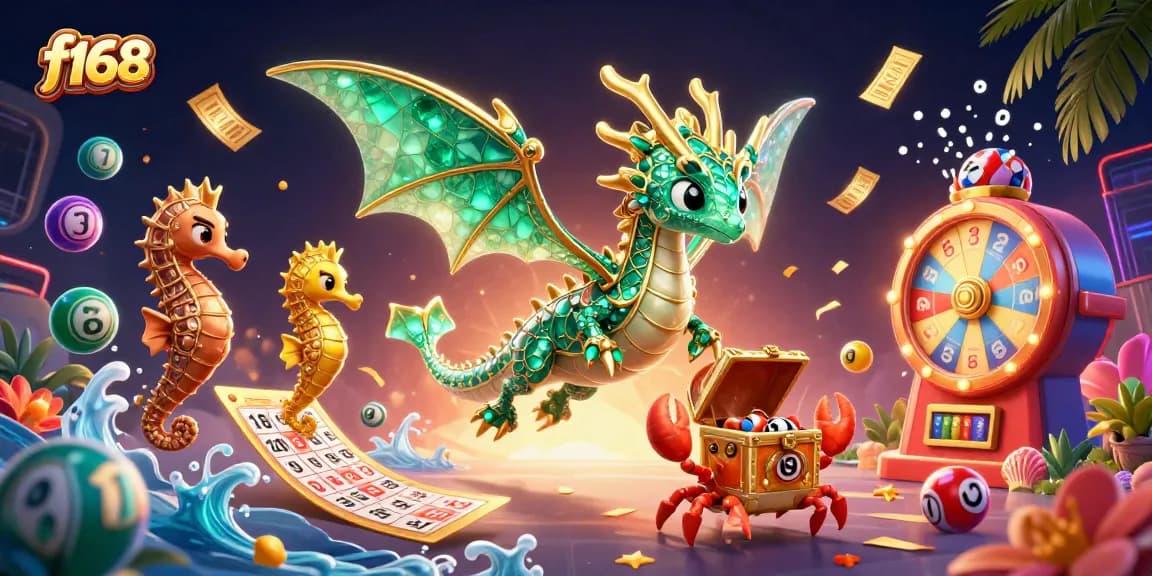 Join the f168 online casino adventure with emerald sea dragon and treasure in a vibrant scene.