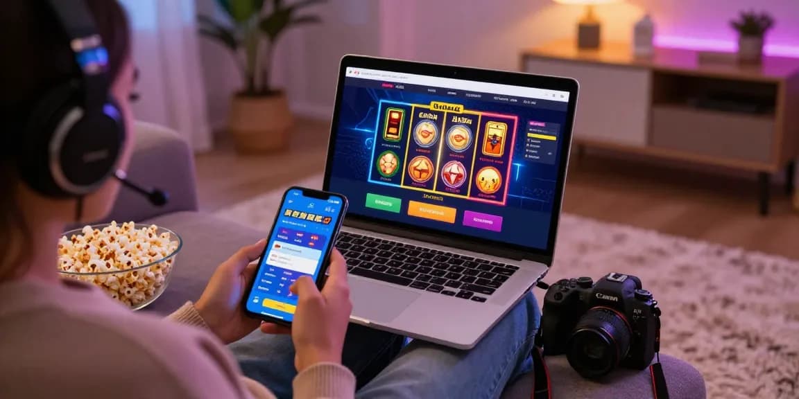 LUCK8 online betting experience on a cozy couch with vibrant gaming interface and engaging elements.