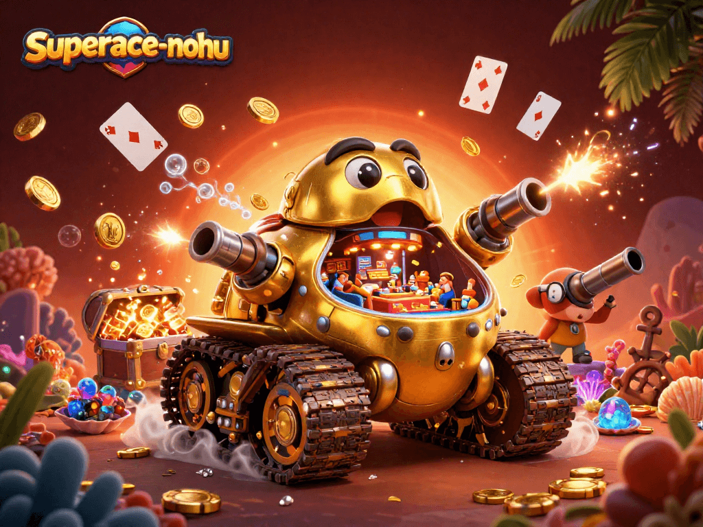 Experience superace-nohu's dynamic casino adventure with golden beetle tank and joyful patrons.