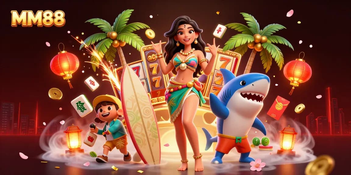 Experience thrilling gaming at MM88 with dynamic visuals of slots and lucky symbols.