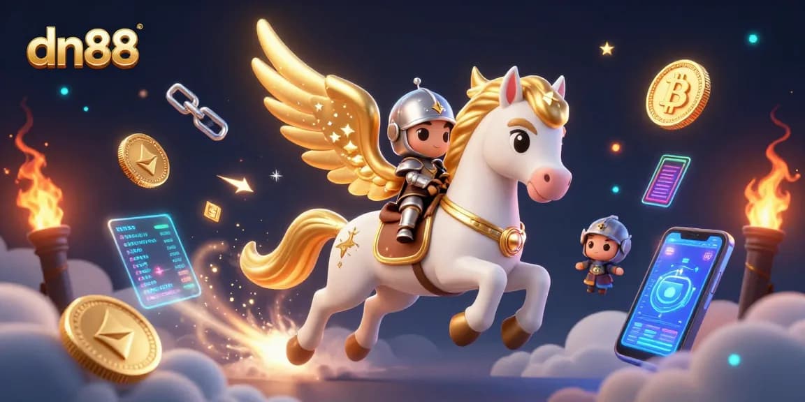 Engage with dn88's thrilling games through a magical world filled with floating coins and vibrant visuals.