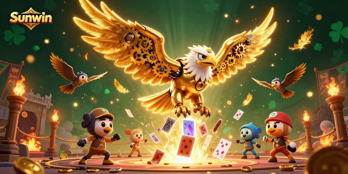 Experience thrilling gameplay at Sunwin, featuring a majestic golden eagle soaring through a vibrant casino scene.