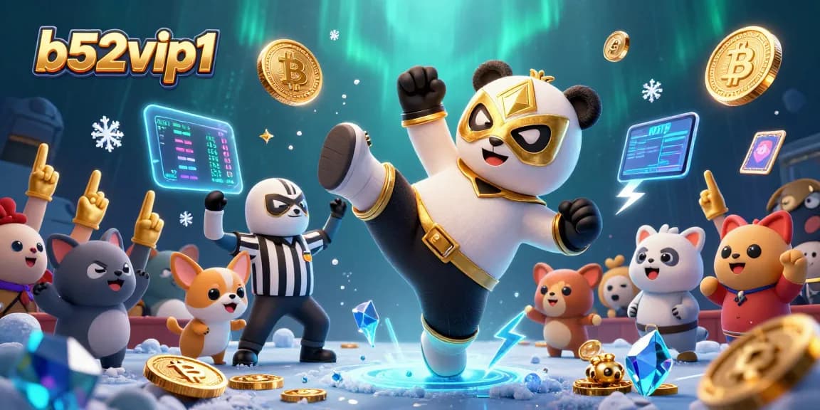 Experience exciting gameplay with b52vip1, featuring vibrant cartoon characters and glowing crypto elements.