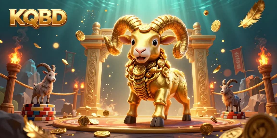 Bet on KQBD's live sports results with a dynamic illustration showcasing energetic gold ram and engaging elements.