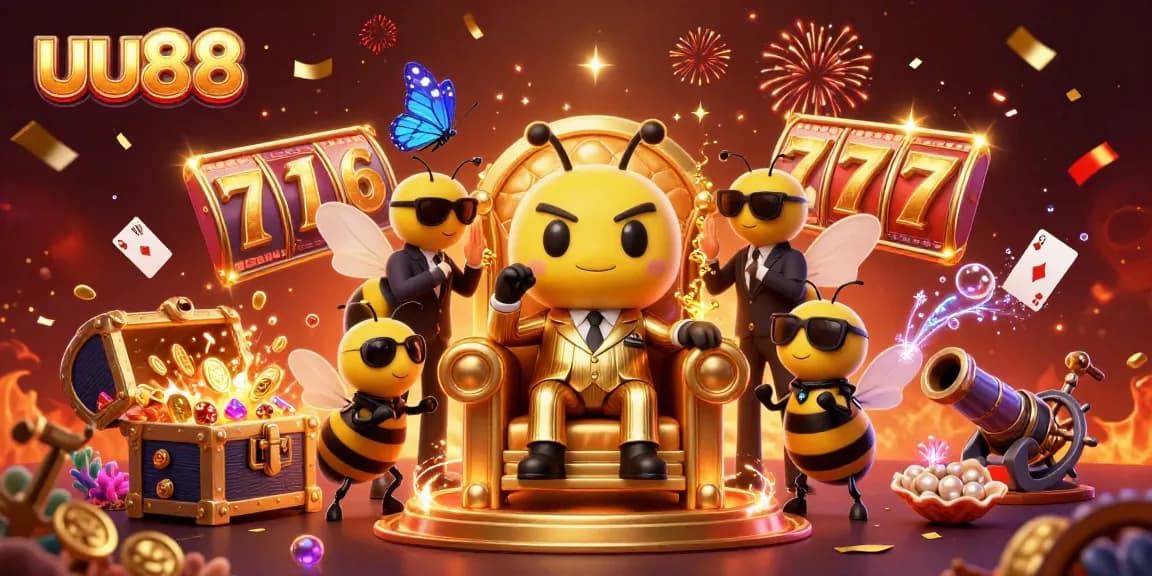 uu88 offers exciting jackpot opportunities in a vibrant casino-themed illustration.