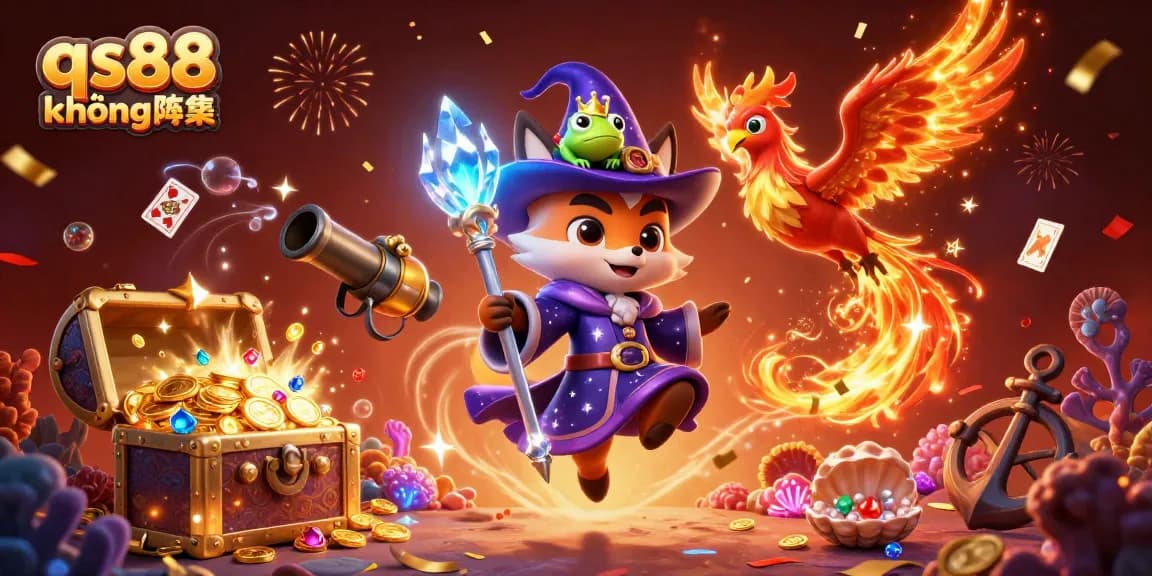 Experience the excitement of qs88 không chặn with a magical casino-themed scene featuring a wizard and phoenix.