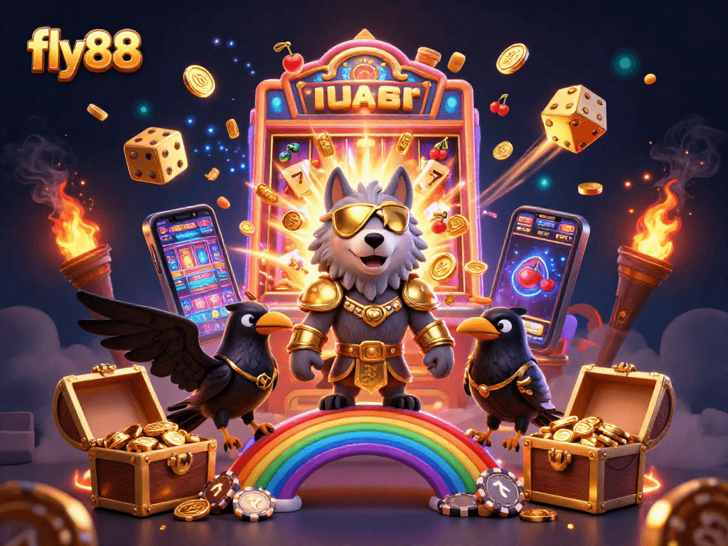 Experience the thrilling excitement of fly88 with an enchanting casino-themed 3D illustration.