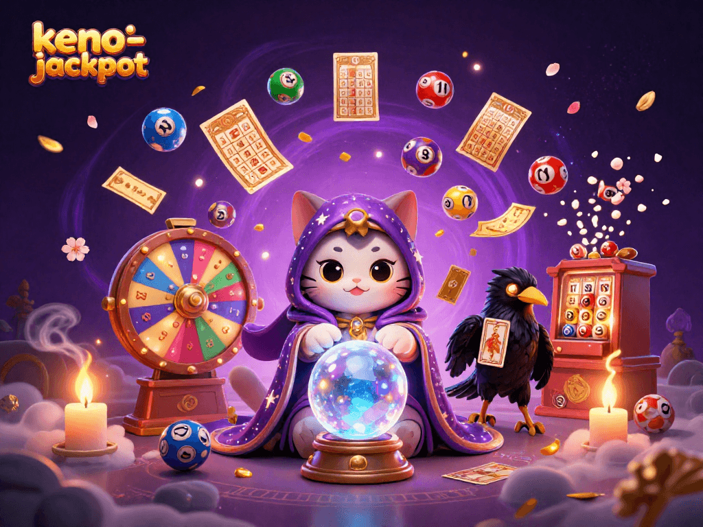 Keno-jackpot: Enter the thrilling world of keno with vibrant lottery balls and playful characters.