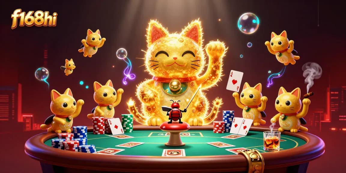 Experience the magic of f168hi through a vibrant, dynamic casino world filled with lucky symbols.
