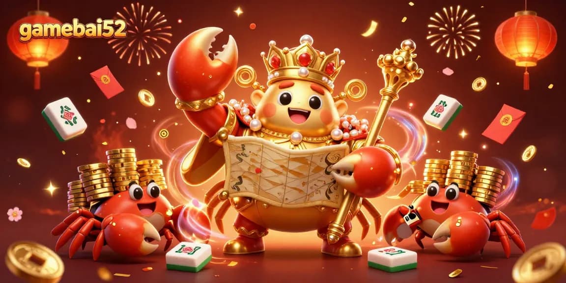 Engage in thrilling gameplay at gamebai52 with the majestic crab emperor and vibrant casino elements.