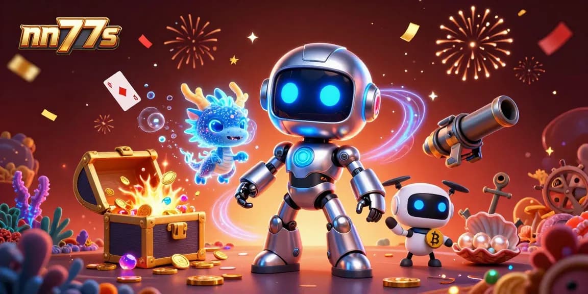Engage with the vibrant casino adventure at nn777s featuring 3D robot and holographic dragon.