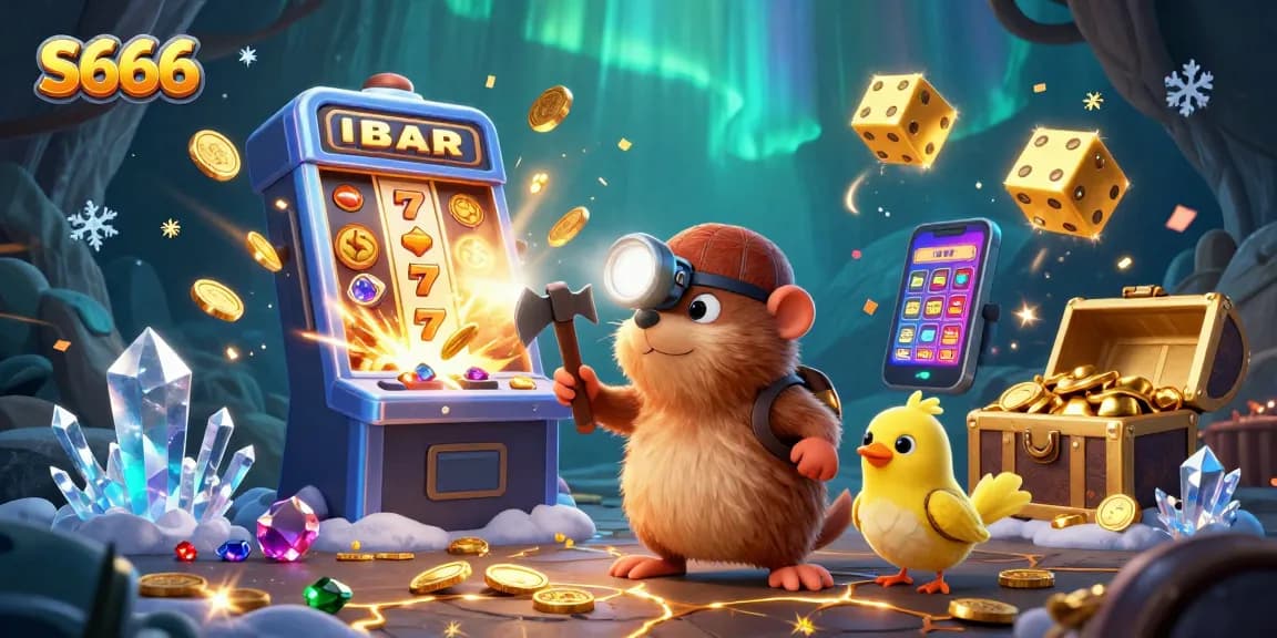 S666 engages in thrilling casino adventures with a vibrant slot machine and dynamite treasure elements