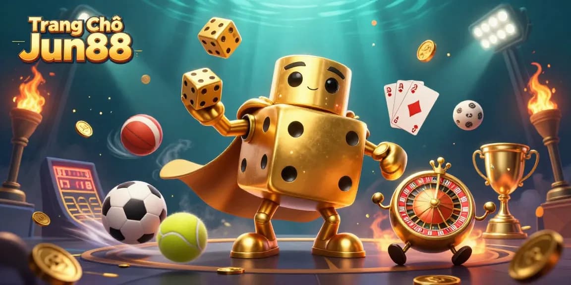 Experience the excitement of Trang Chủ Jun88 with a vibrant 3D casino scene showcasing lively gaming elements.