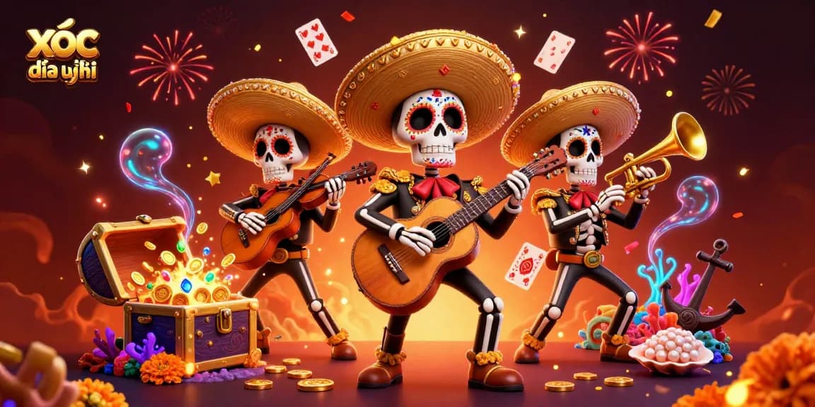 Experience exhilarating action with xóc đĩa uy tín in this vibrant digital illustration showcasing a lively mariachi band.