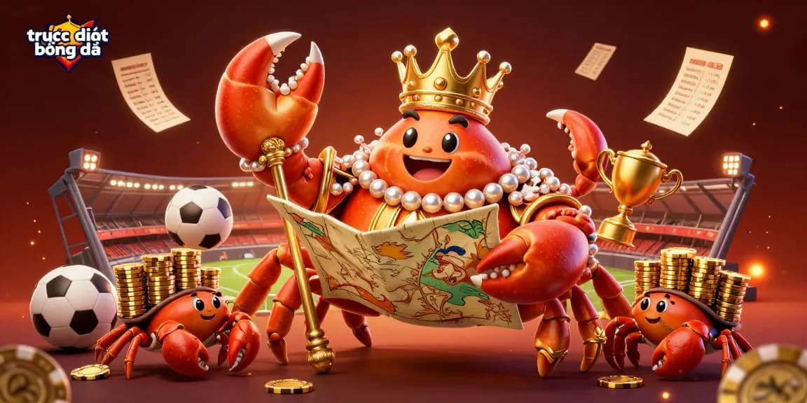 Engage with trực tiếp bóng đá through sports betting excitement featuring a golden crab emperor amidst dynamic game elements.