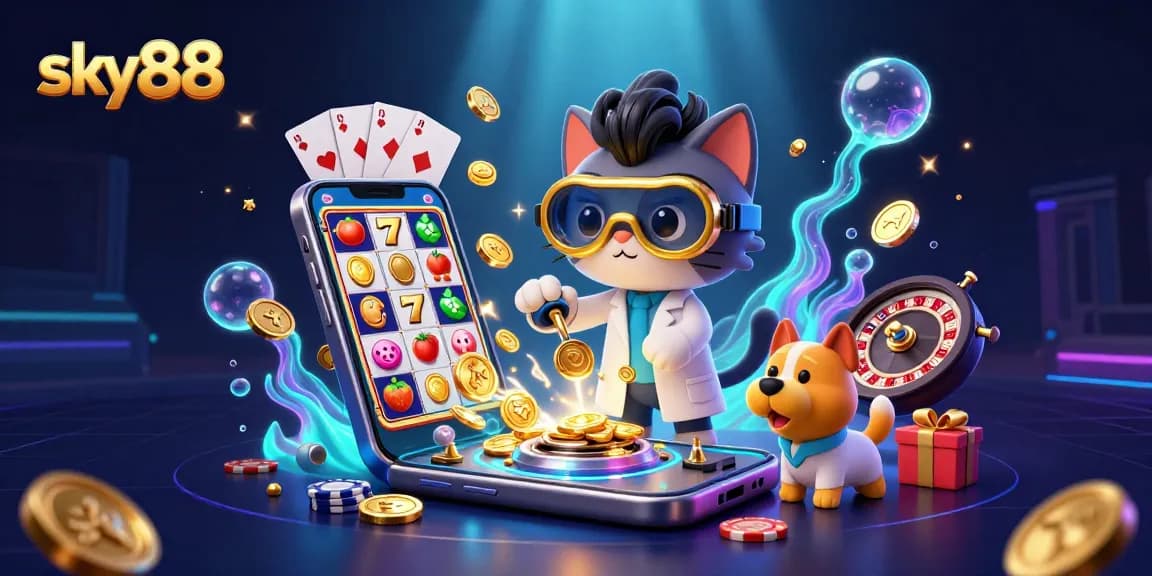 Engage with sky88's thrilling casino adventure featuring vibrant slot machines and animated characters.