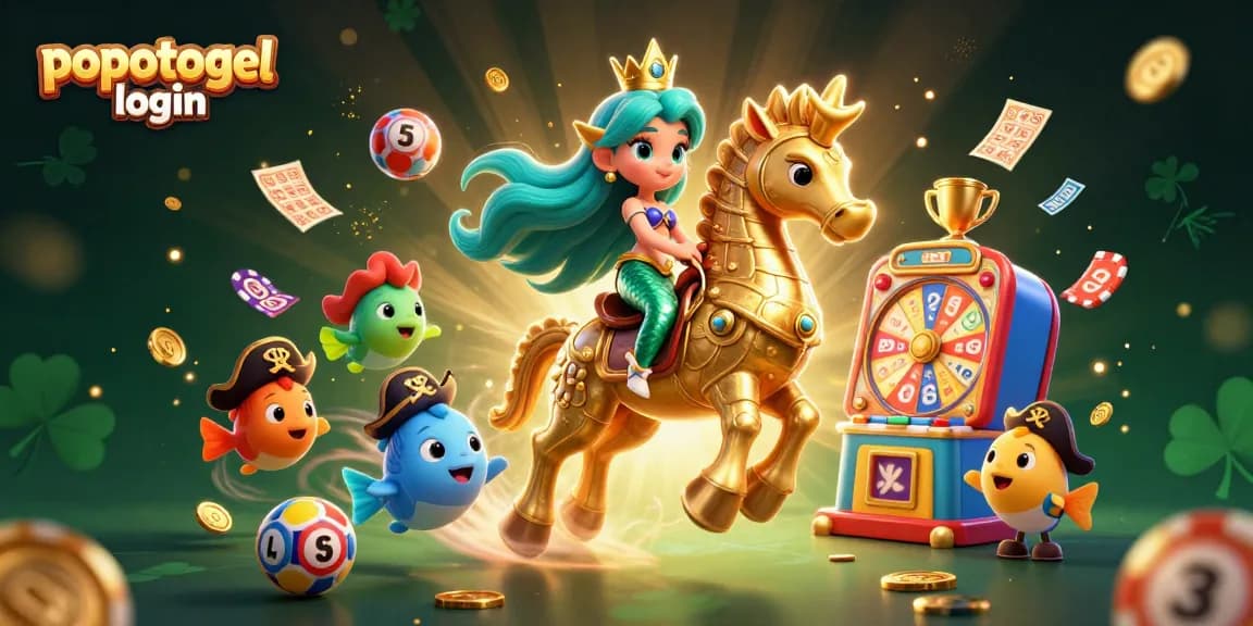 Play and win at popotogel login with vibrant lottery elements in an engaging 3D scene.