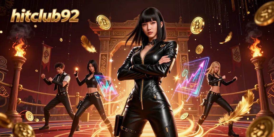 Engage with hitclub92's dynamic gaming world featuring an Asian woman amidst crypto and casino themes.