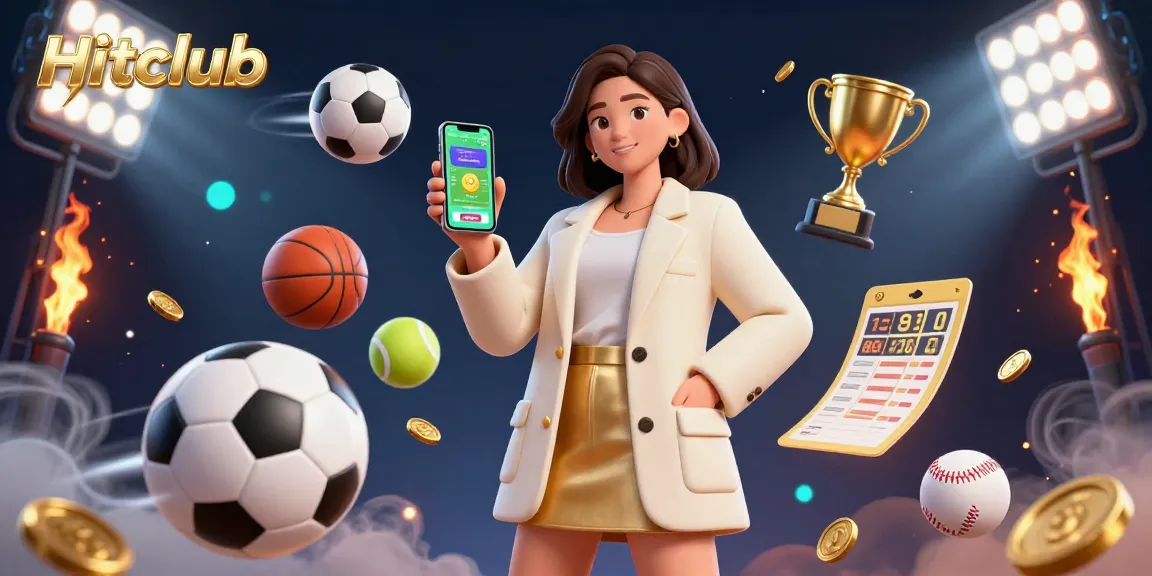 Engage with Hitclub through dynamic sports betting activities, showcasing vibrant 3D elements and winning visuals.
