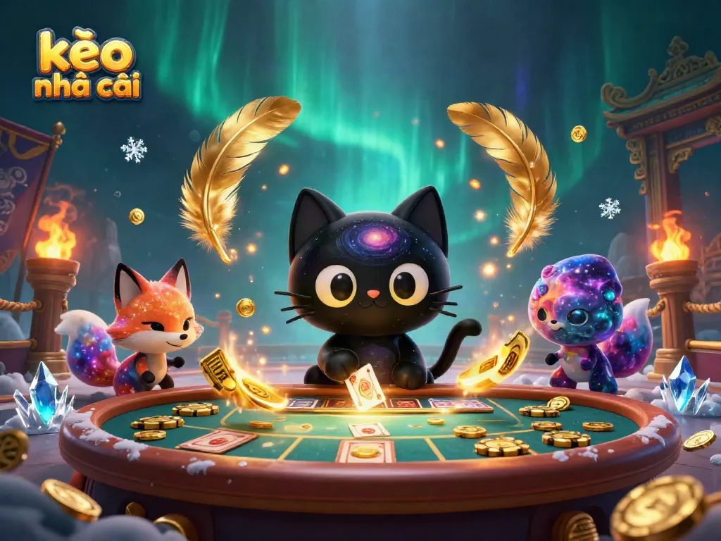 Experience kèo nhà cái with vibrant 3D casino table, cosmic characters, and dynamic gaming elements.