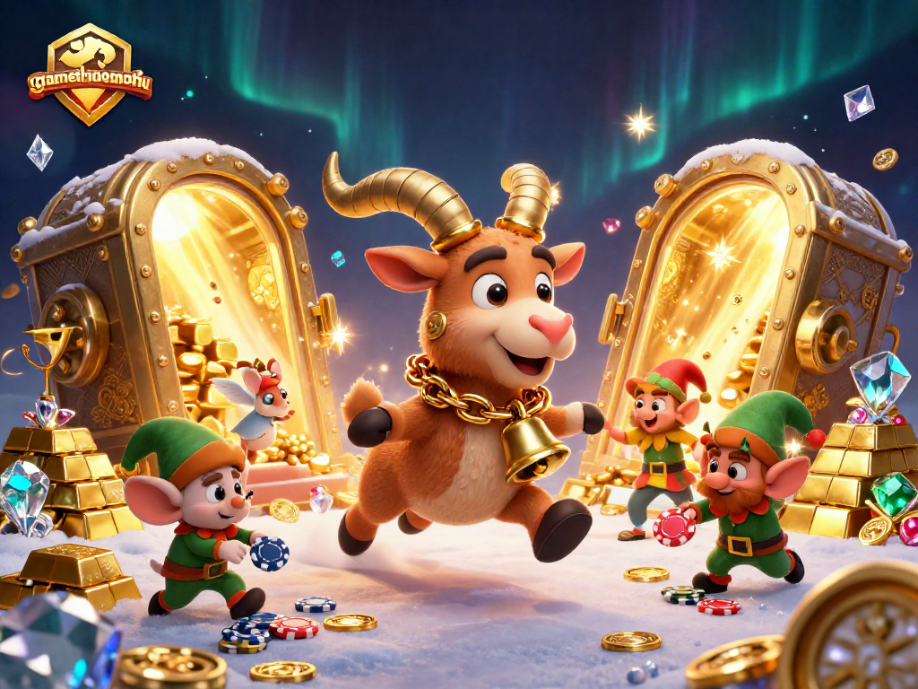 Engage with gamethuongnohu's festive casino, featuring a playful Krampus and mischievous elves stealing poker chips.