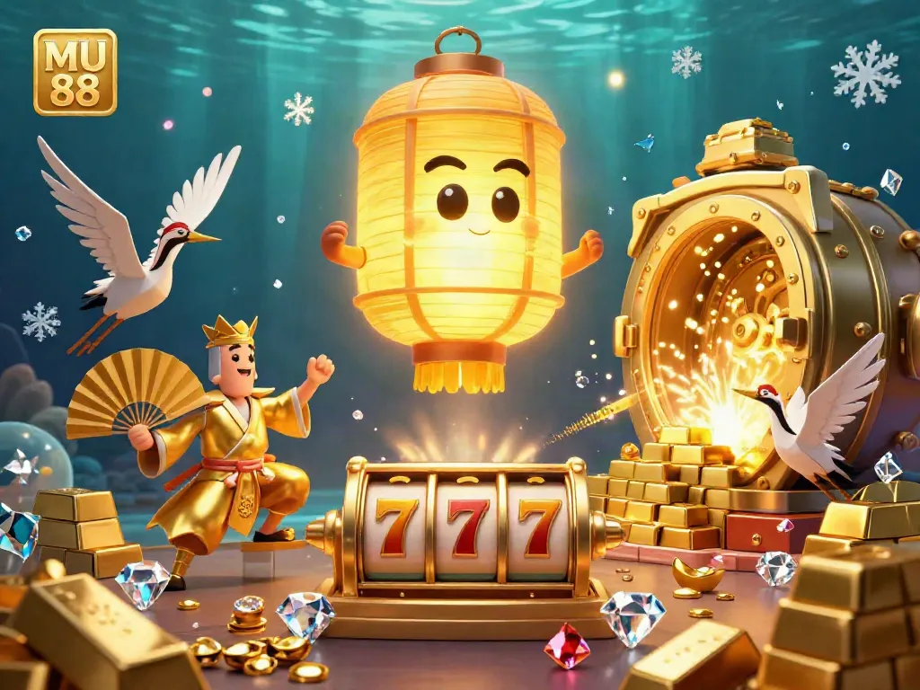 Experience gaming excitement at MU 88 with vibrant casino scenes featuring golden treasures and lucky symbols.