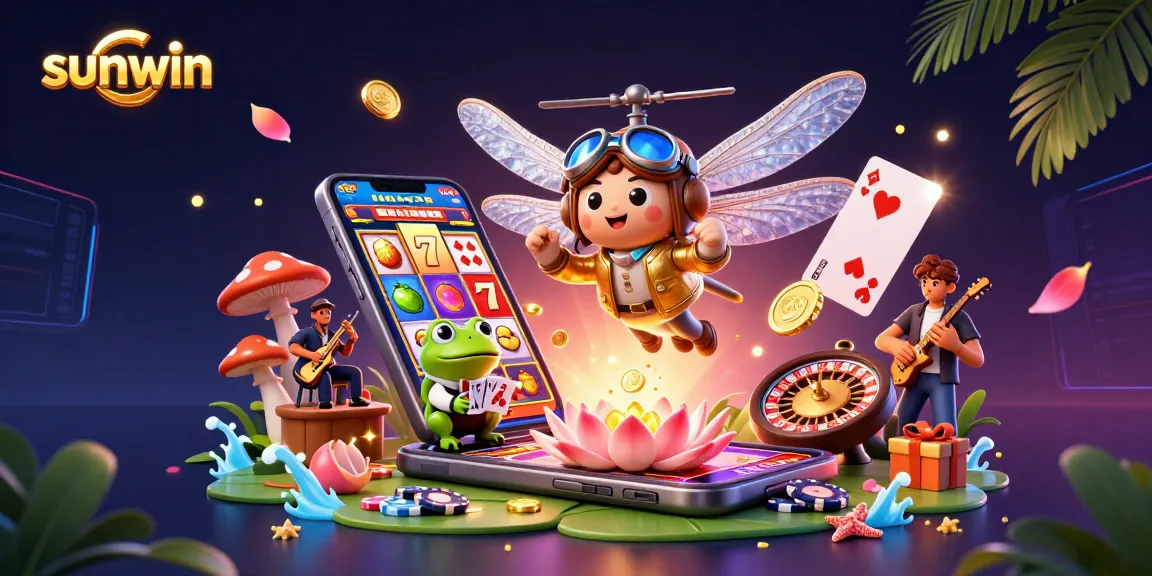 Sunwin's lively casino scene features a dragonfly pilot, frog dealer, and jazz crickets.