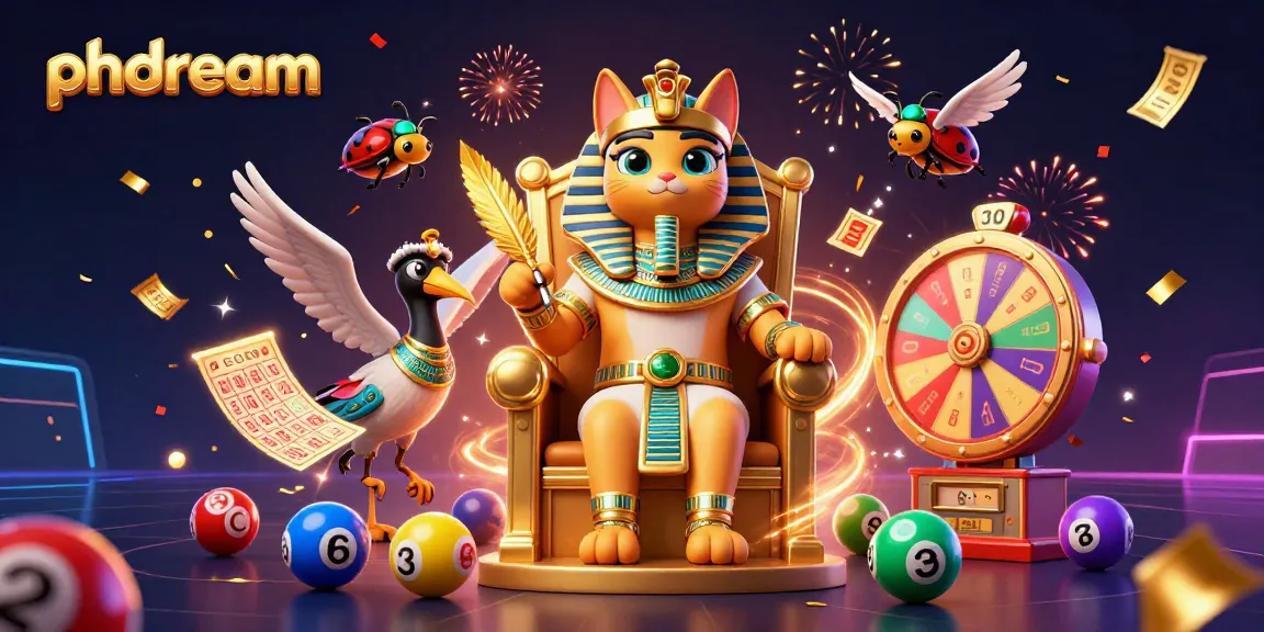 PHDREAM casino illustrates vibrant lottery excitement with numbered balls bouncing and golden tickets fluttering.