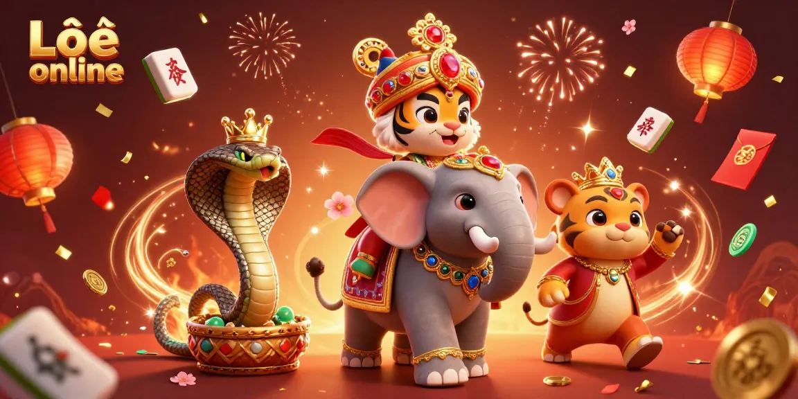 Engage with Lô đề online in this vibrant 3D casino scene showcasing festive elements and joyful characters.