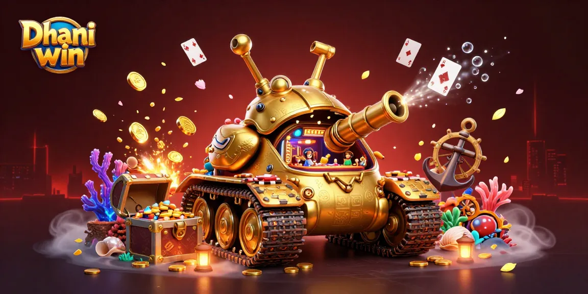 Dhani win showcases a vibrant casino scene inside a golden beetle tank, featuring dynamic game elements and colorful treasures.