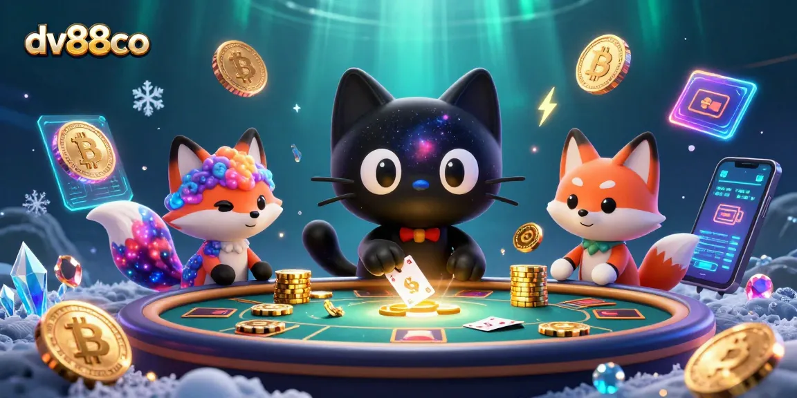 Join the cosmic gaming adventure with dv88co, featuring a black hole cat at a casino table!