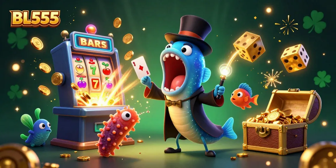 Join the excitement at BL555 with a dazzling casino illustration featuring captivating games and characters.