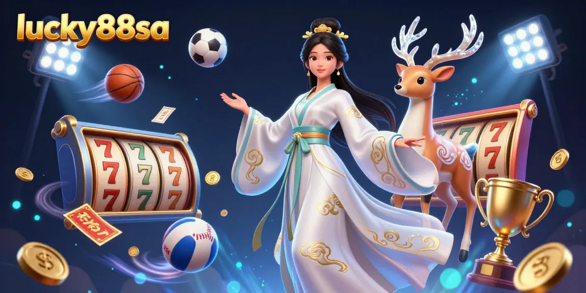 Win big at lucky88sa with exciting slots and sports games, featuring dynamic visuals and vibrant elements.