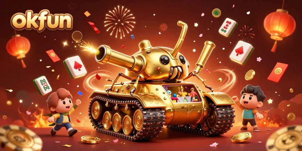 Experience excitement in the okfun casino with vibrant scenes of games and celebration, showcasing dynamic casino elements.