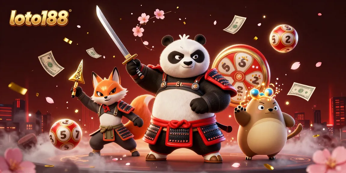 Experience the excitement of loto188 with a vibrant 3D illustration featuring characters and dynamic lottery elements.