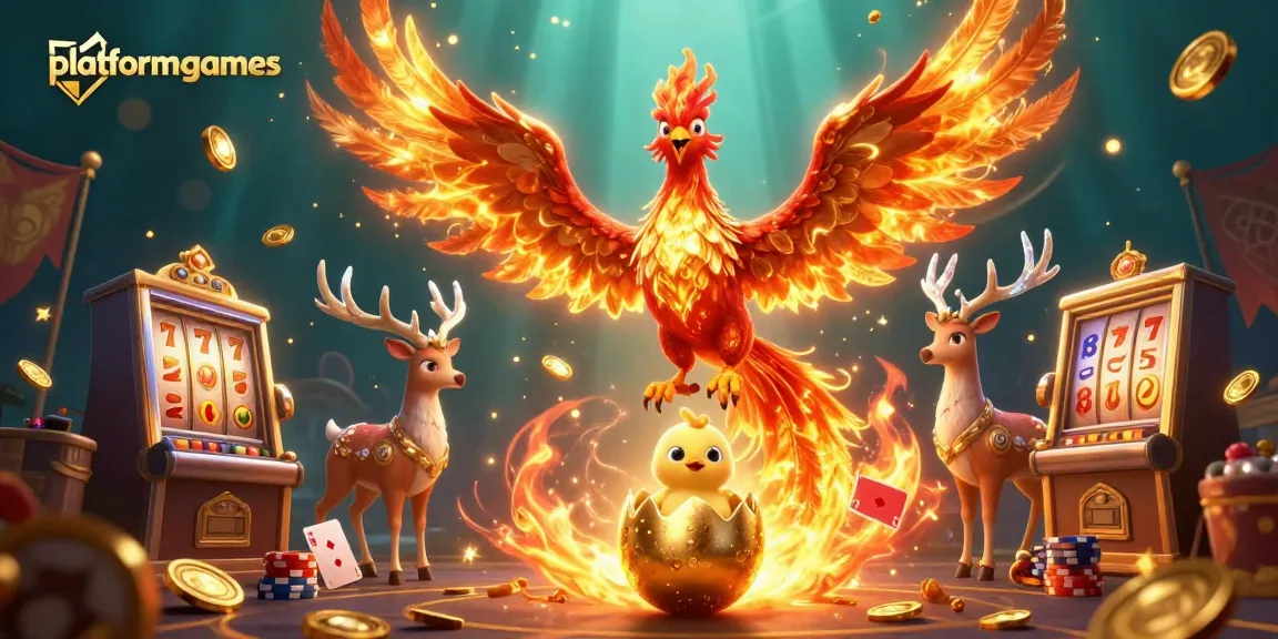 Engage with platformgames as you watch a heroic phoenix and stag in a dynamic casino scene.