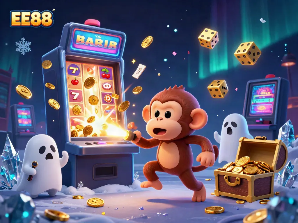 Experience thrilling gameplay at EE88 with animated characters and casino elements in a haunted setting.