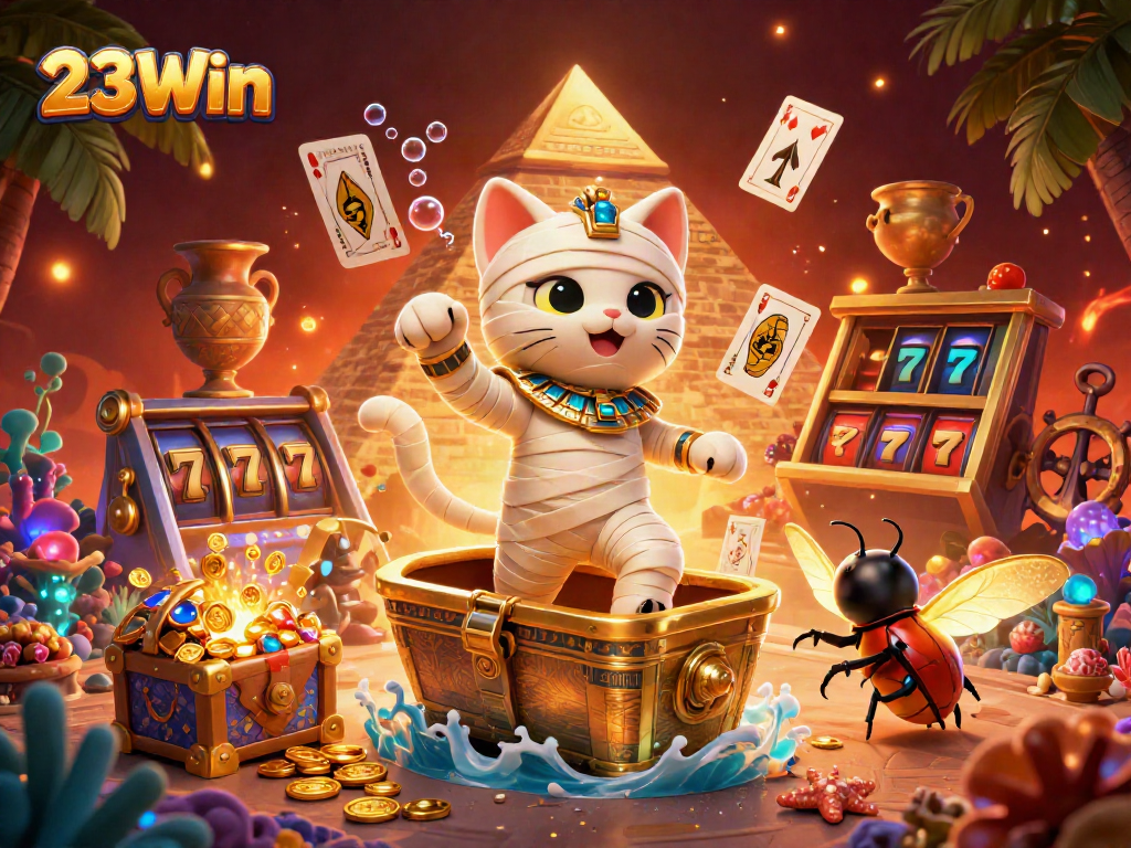 Win big with 23Win in this vibrant, action-packed casino illustration full of excitement.