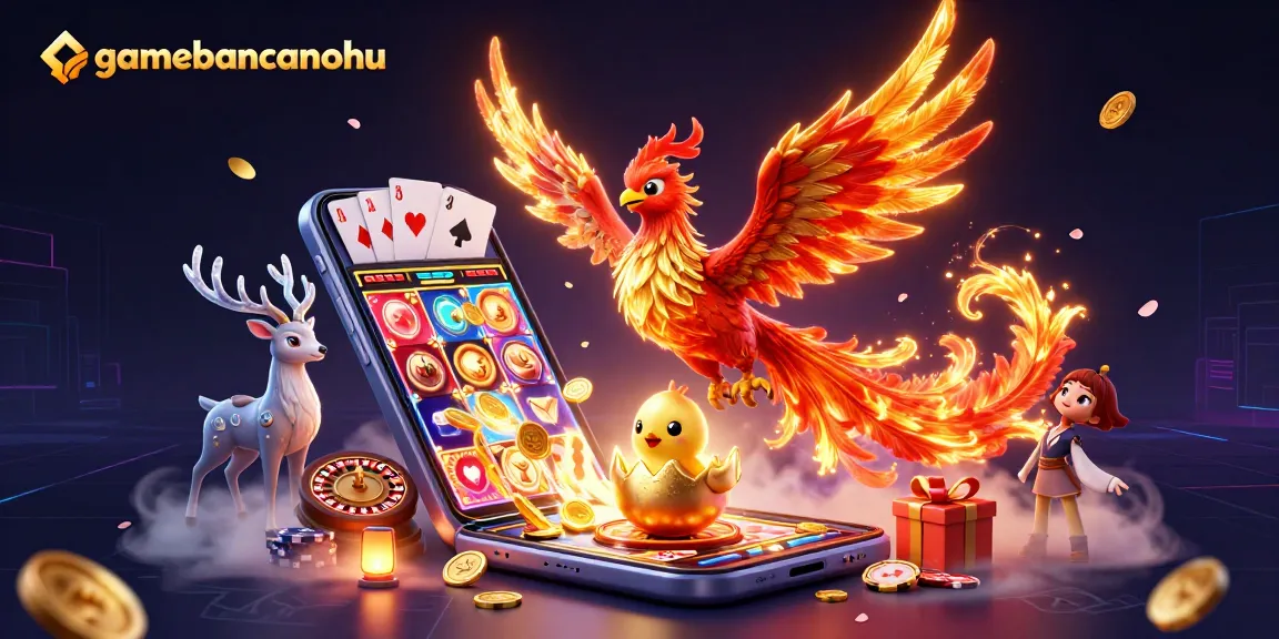 Experience the excitement of gamebancanohu with this dynamic casino illustration featuring a phoenix and gaming elements.