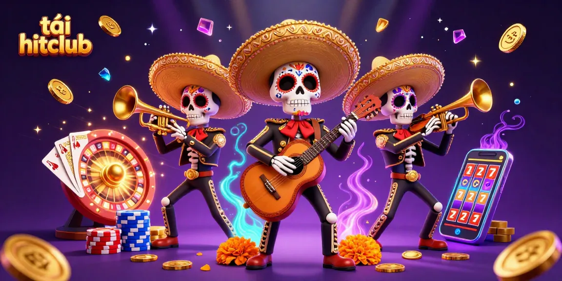 Experience the thrill of tải hitclub as colorful skeleton mariachi musicians celebrate with casino elements.