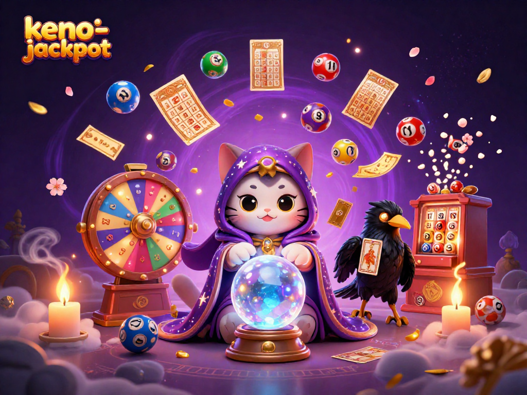 Keno-jackpot: Enter the thrilling world of keno with vibrant lottery balls and playful characters.