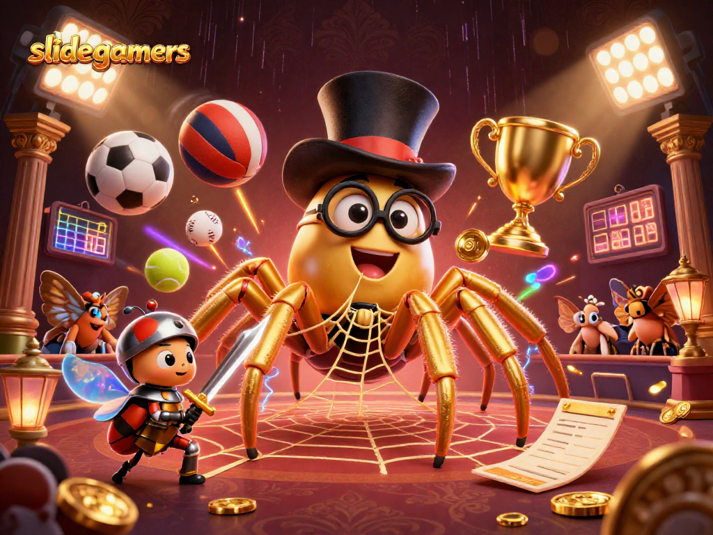 Experience thrilling gameplay with slidegamers as a golden tarantula and beetle knight turn casino excitement into an adventure.